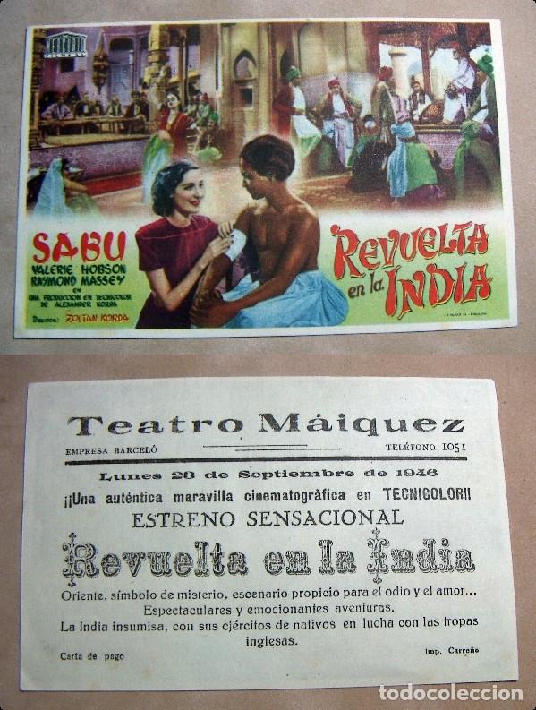  Foglietti di film di film antichi di cinema: PROGRAMA DE CINE SABU REVUELTA EN LA INDIA 1946 PUBLICIDAD TEATRO MAIQUEZ