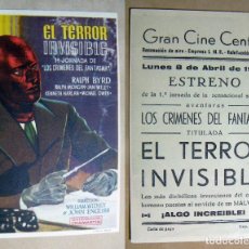 Cine: PROGRAMA DE CINE EL TERROR INVISIBLE 1946 PUBLICIDAD GRAN CINE CENTRAL. Lote 142218062