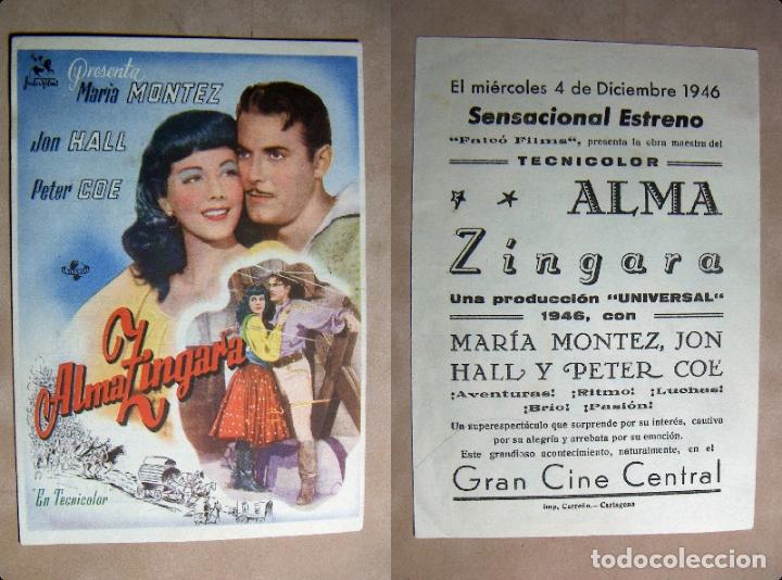  Flyers Publicitaires de films Anciens: PROGRAMA DE CINE CINE ALMA ZINGARA 1946 PUBLICIDAD GRAN CINE CENTRAL VARIANTE MAS GRANDE 11X16CM