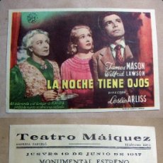 Cine: PROGRAMA DE CINE LA NOCHE TIENE OJOS 1947 PUBLICIDAD TEATRO MAIQUEZ. Lote 142272606