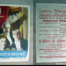 Cine: PROGRAMA DE CINE EL RETRATO DE DORIAN GRAY 1948 PUBLICIDAD TEATRO MAIQUEZ. Lote 142279730