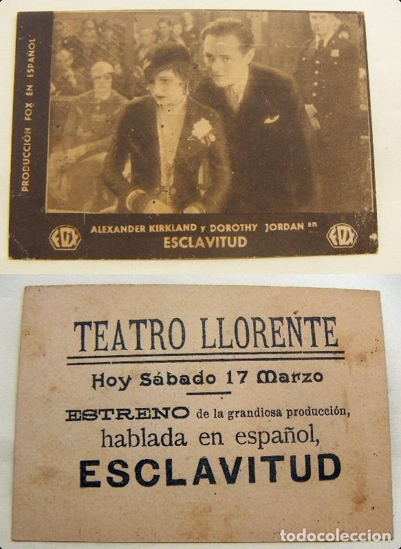 Cine: PROGRAMA TARJETA DE CINE ESCLAVITUD PUBLICIDAD TEATRO LLORENTE a&ntilde;os 30