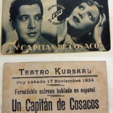 Cine: PROGRAMA TARJETA DE CINE UN CAPITAN DE COSACOS 1934 PUBLICIDAD TEATRO KURSAAL . Lote 142486722