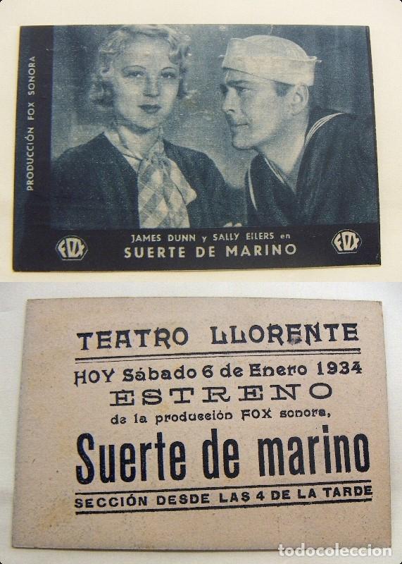 Cine: PROGRAMA TARJETA DE CINE SUERTE DE MARINO 1934 PUBLICIDAD TEATRO LLORENTE