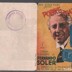 Folhetos de mão de filmes antigos de cinema: POBRE DIABLO - PROGRAMA DOBLE REY SORIA FILMS CON PUBLICIDAD RF-1910. Lote 143136966