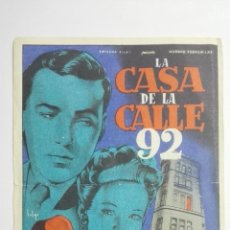  Foglietti di film di film antichi di cinema: LA CASA DE LA CALLE 92, AÑOS 50, PUBLICIDAD CINE REX, VILLAROBLEDO