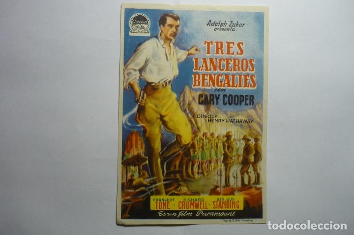  Flyers Publicitaires de films Anciens: programa tres lanceros bengalies.-gary cooper publicidad salon catalu&ntilde;a-ribas de freser