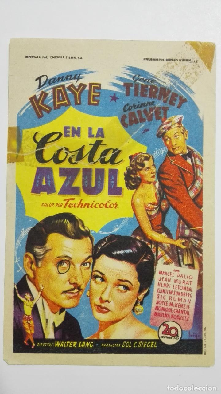 Cine: FOLLETO DE CINE, EN LA COSTA AZUL, A&Ntilde;OS 50, ORIGINAL, PUBLICIDAD CINE REX