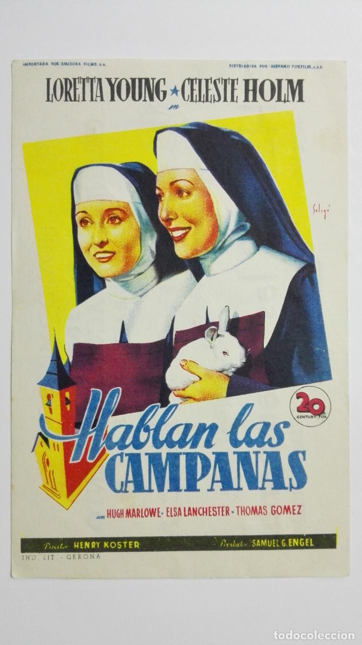 Cinema: FOLLETO DE CINE, HABLAN LAS CAMPANAS, ORIGINAL PUBLICIDAD CINEMA REX,  VILLAROBLEDO A&Ntilde;OS 50