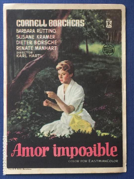 Folhetos de m&atilde;o de filmes antigos de cinema: FOLLETO DE CINE AMOR IMPOSIBLE. SIN PUBLICIDAD.