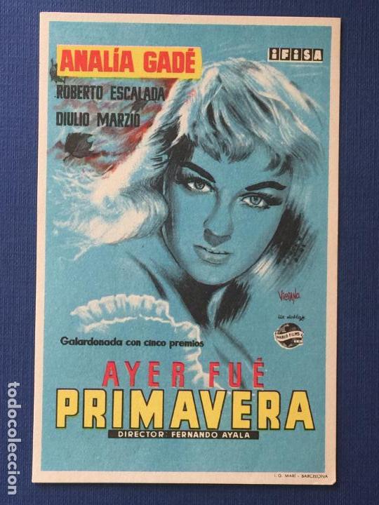 Folhetos de m&atilde;o de filmes antigos de cinema: FOLLETO DE CINE AYER FU&Eacute; PRIMAVERA. SIN PUBLICIDAD.