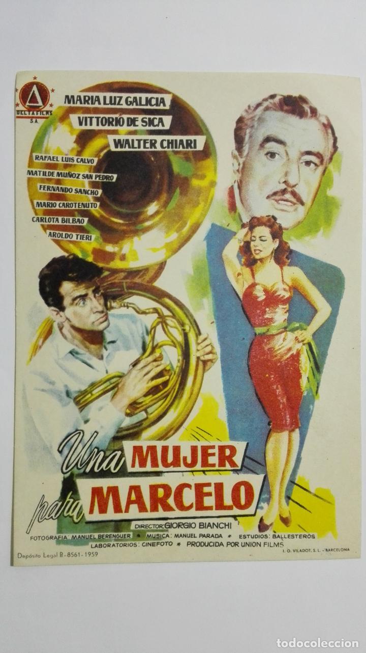 Kino: FOLLETO DE CINE, UNA MUJER PARA MARCELO, ORIGINAL, SIN PUBLICIDAD