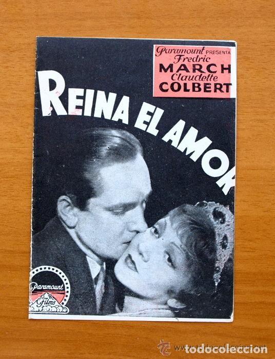 Folhetos de m&atilde;o de filmes antigos de cinema: Reina el amor - Claudette Colbert, Fredic March