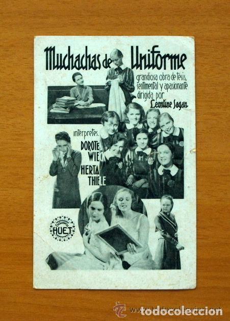 Folhetos de m&atilde;o de filmes antigos de cinema: Muchachas de uniforme - Dorotea Wieck, Herta Thiele - Con publicidad, Teatro Casares