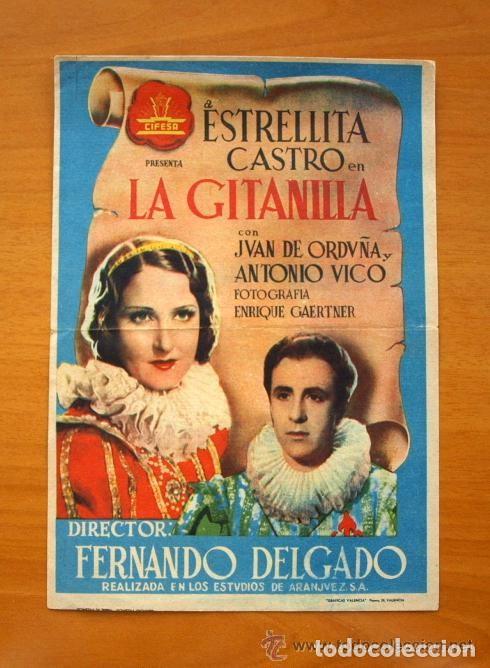 Folhetos de m&atilde;o de filmes antigos de cinema: La gitanilla - Estrellita Castro - Con publicidad, Ideal Cinema de Albalat de la Ribera