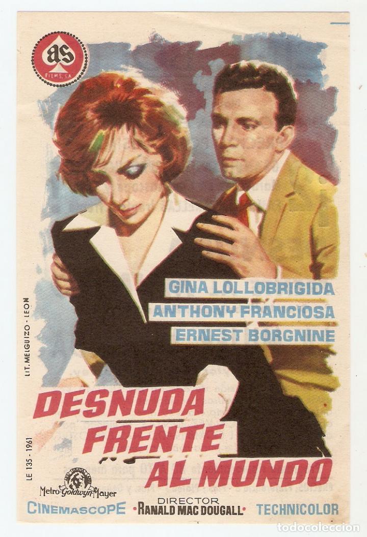 Cinema: DESNUDA FRENTE AL MUNDO - GINA LOLLOBRIGIDA, ANTHONY FRANCIOSA, ERNEST BORGNINE - CINE BOLET