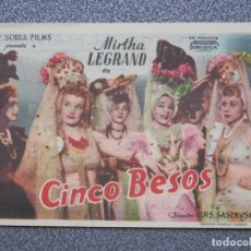 Cine: PROGRAMA DE CINE: CINCO BESOS - MIRTHA LEGRAND CON PUBLICIDAD