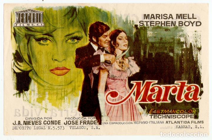 Folhetos de m&atilde;o de filmes antigos de cinema: MARTA - MARISA MELL, STEPHEN BOYD - DIRECTOR J A NIEVES CONDE - CINES VICTORIA Y BOLET