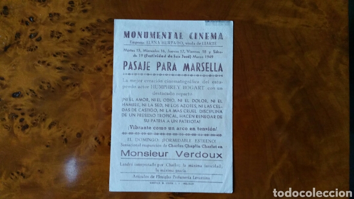 Cine: Programa de mano. Cine. PASAJE PARA MARSELLA. (Original) 1949 - PERFECTO. - Foto 2