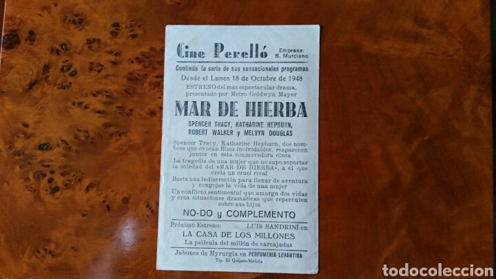 Cine: Programa de mano. Cine. MAR DE HIERBA (Original) 1948 - PERFECTO. - Foto 2