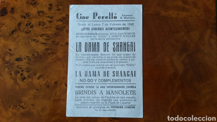 Cine: Programa de mano. Cine. LA DAMA DE SHANGAI (Original) 1949. - Foto 2