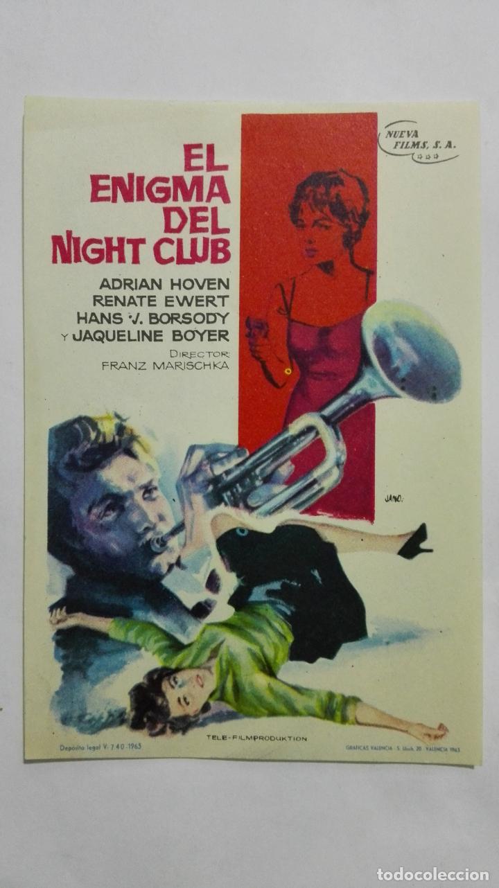 Folhetos de m&atilde;o de filmes antigos de cinema: PROGRAMA DE CINE, EL ENIGMA DEL NIGHT CLUB, ORIGINAL A&Ntilde;OS 60, SIN PUBLICIDAD