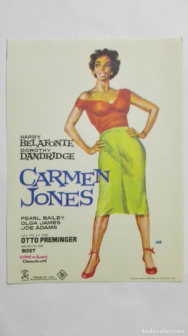 Folhetos de m&atilde;o de filmes antigos de cinema: PROGRAMA DE CINE, CARMEN JONES, ORIGINAL A&Ntilde;OS 60, SIN PUBLICIDAD