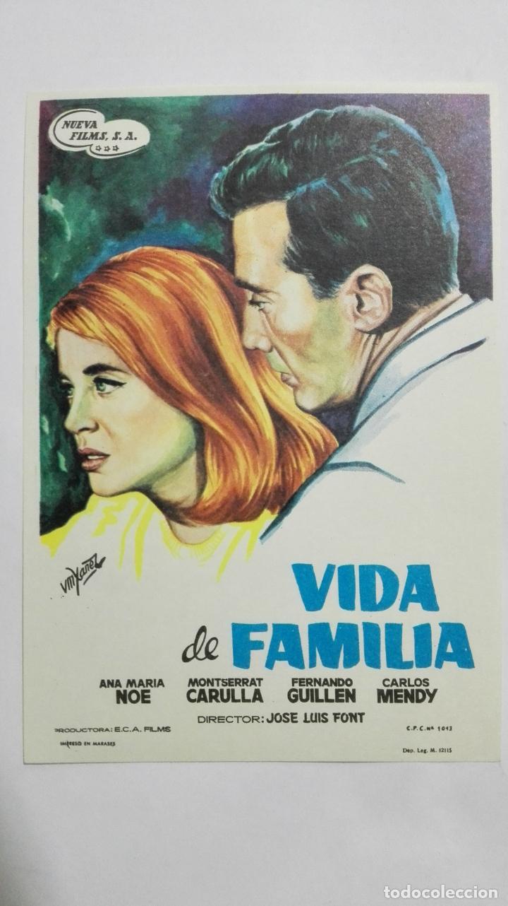 Folhetos de m&atilde;o de filmes antigos de cinema: PROGRAMA DE CINE, VIDA DE FAMILIA, ORIGINAL A&Ntilde;OS 60, SIN PUBLICIDAD