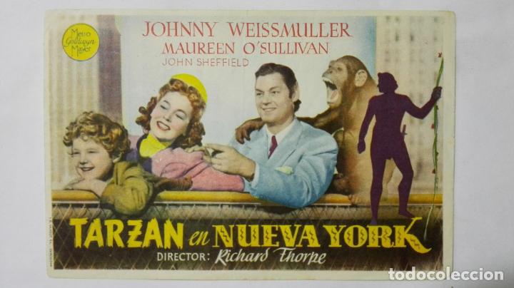 Folhetos de m&atilde;o de filmes antigos de cinema: PROGRAMA DE CINE, TARZAN EN NUEVA YORK, A&Ntilde;OS 50, PUBLICIDAD IDEAL CINEMA, VILLAROBLEDO