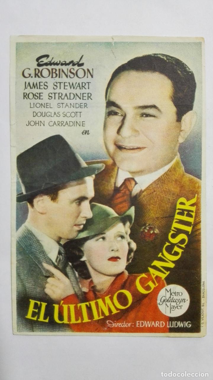 Folhetos de m&atilde;o de filmes antigos de cinema: PROGRAMA DE CINE, EL ULTIMO GANGSTER, A&Ntilde;OS 50, PUBLICIDAD TEATRO NAVARRO, VILLAROBLEDO