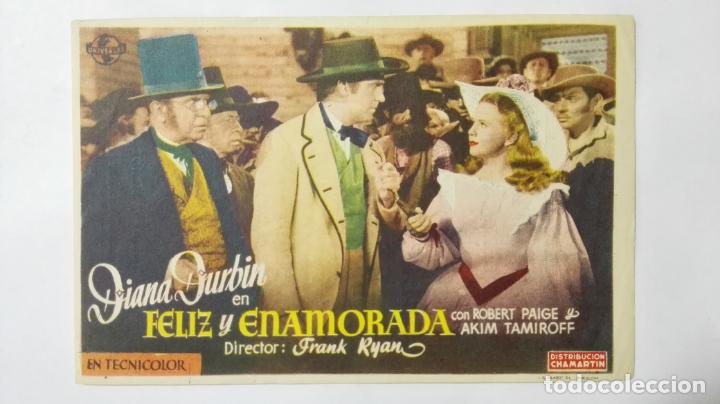 Folhetos de m&atilde;o de filmes antigos de cinema: PROGRAMA DE CINE, DIANA DURBIN EN FELIZ Y ENAMORADA, A&Ntilde;OS 40, PUBLICIDAD CINE COLISEVM