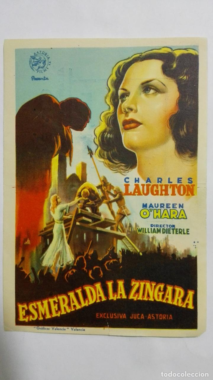 Folhetos de m&atilde;o de filmes antigos de cinema: PROGRAMA DE CINE, ESMERALDA LA ZINGARA, A&Ntilde;OS 40, PUBLICIDAD CINE ALCANTARA