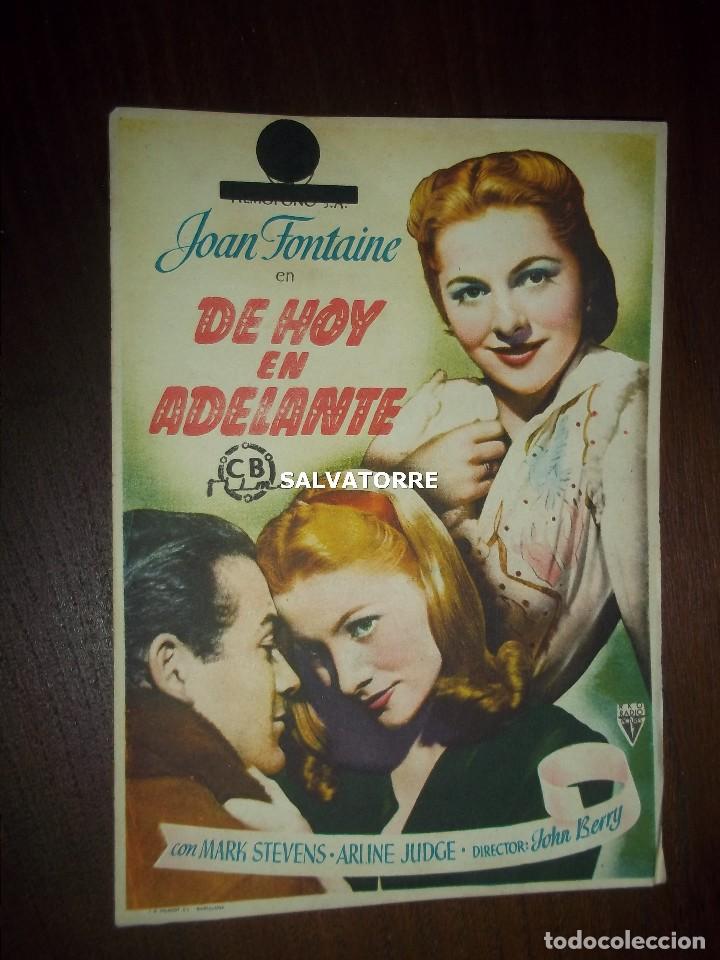 Folhetos de m&atilde;o de filmes antigos de cinema: JOAN FONTAINE.DE HOY EN ADELANTE.JOHN BERRY.RKO RADIO.CINE NUMANCIA.TENERIFE.15&acute;5 CM X 11 CM