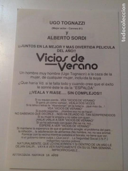 Cine: VICIOS DE VERANO.programa de mano - Foto 2
