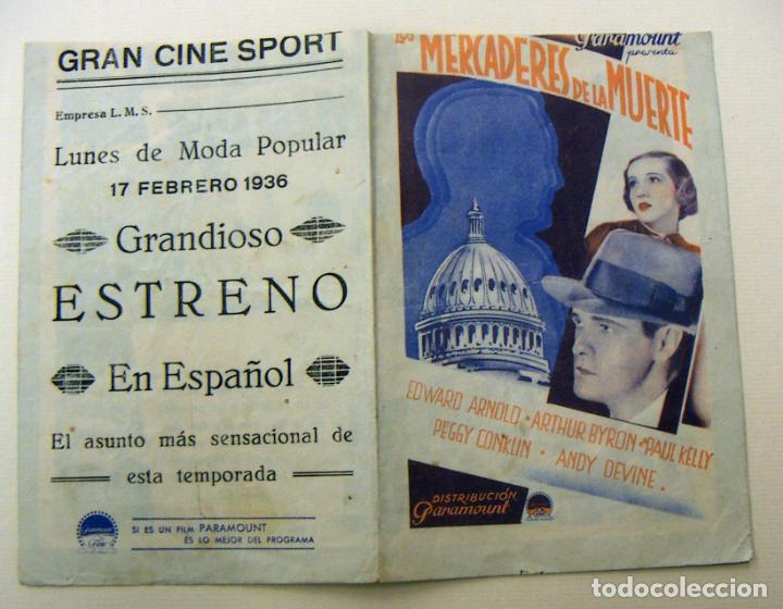 Cine: PROGRAMA DE CINE DOBLE MERCADERES DE LA MUERTE 1936 PUBLICIDAD GRAN CINE SPORT