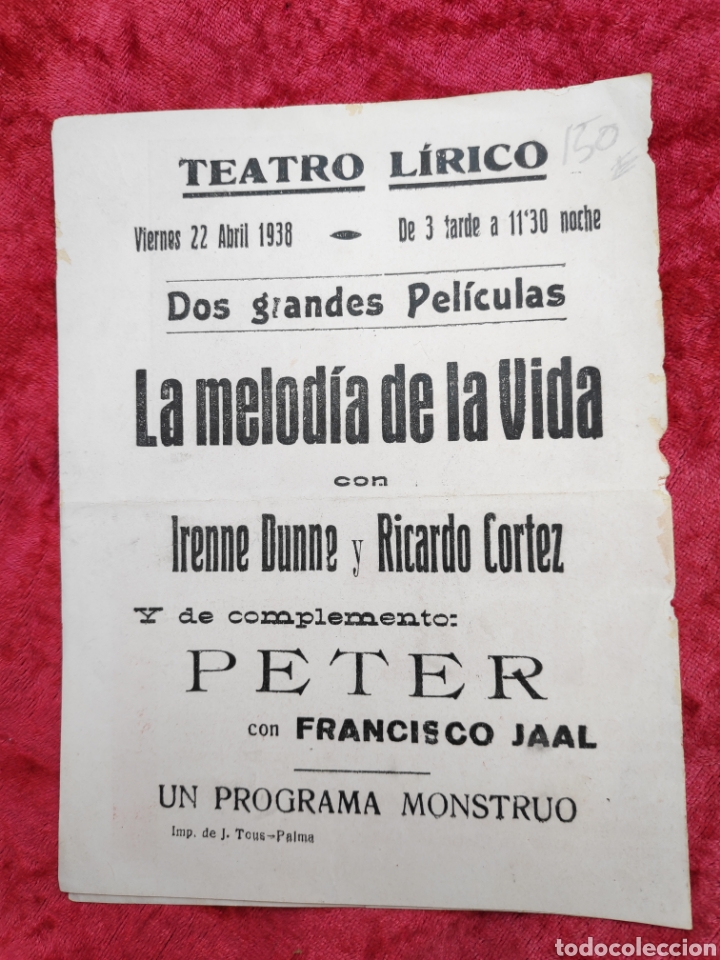 Cine: PROGRAMA DE CINE DOBLE - LA MELODIA DE LA VIDA - FOLLETO DE MANO ORIGINAL - Foto 4