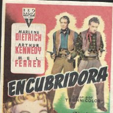 Cine: PROGRAMA DE CINE - ENCUBRIDORA - MARLENE DIETRICH, ARTHUR KENNEDY - 1952 - SIN PUBLICIDAD.