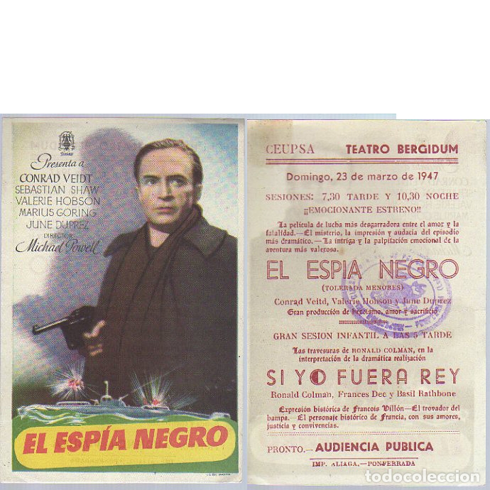 Cine: Programa de cine El esp&iacute;a negro. 1947. - Foto 1
