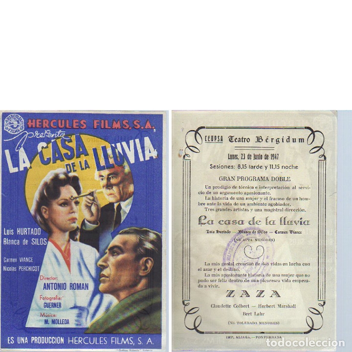 Cine: Programa de cine La casa de la lluvia. 1947. - Foto 1