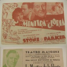Cine: PROGRAMA DE CINE DOBLE LA MENTIRA DE LA GLORIA PUBLICIDAD TEATRO MAIQUEZ 1939 ORIGINAL. Lote 160217058