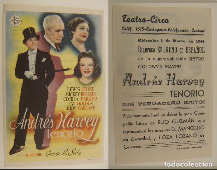  Flyers Publicitaires de films Anciens: PROGRAMA DE CINE ANDRES HARVEY TENORIO PUBLICIDAD TEATRO CIRCO CARTAGENA 1944 ORIGINAL