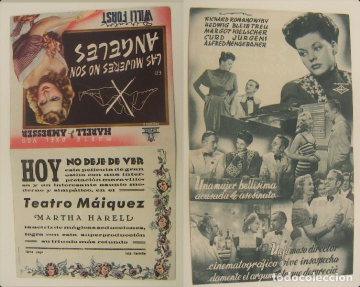 Folhetos de m&atilde;o de filmes antigos de cinema: PROGRAMA DE CINE DOBLE LAS MUJERES NO SON ANGELES PUBLICIDAD TEATRO MAIQUEZ ORIGINAL