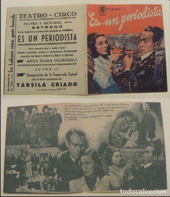 Folhetos de m&atilde;o de filmes antigos de cinema: PROGRAMA DE CINE DOBLE ES UN PERIODISTA PUBLICIDAD TEATRO CIRCO 1942 ORIGINAL