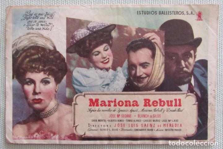Folhetos de m&atilde;o de filmes antigos de cinema: Programa de mano de cine. Mariona Rebull. Original. Sara Montiel. Jose M&ordf; Seoane. Saenz Heredia