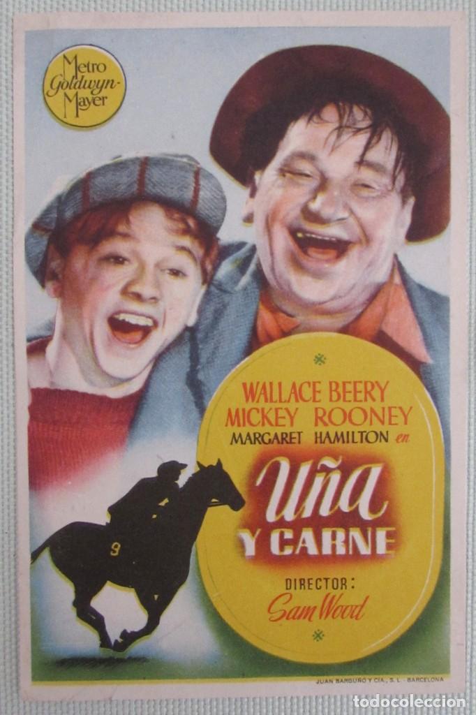 Folhetos de m&atilde;o de filmes antigos de cinema: Programa folleto mano cine. U&ntilde;a y carne. Mickey Rooney. Wallace Beery. Original