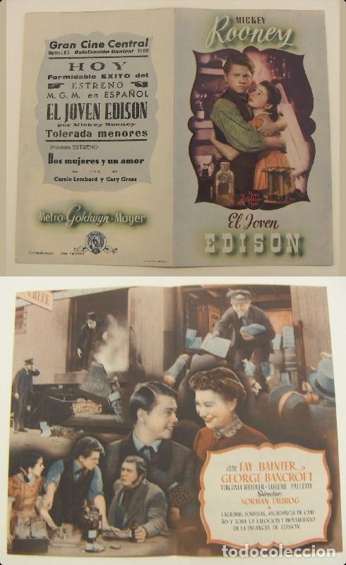 Cine: PROGRAMA DE CINE DOBLE EL JOVEN EDISON PUBLICIDAD GRAN CINE CENTRAL ORIGINAL - Foto 1