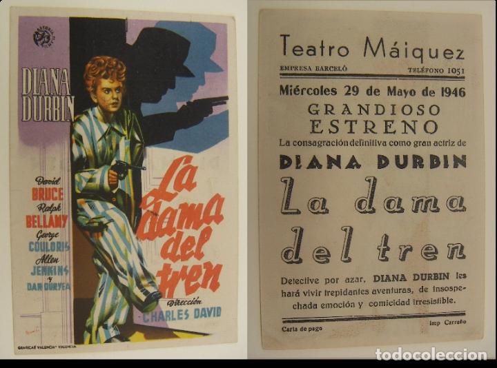 Folhetos de m&atilde;o de filmes antigos de cinema: PROGRAMA DE CINE LA DAMA DEL TREN PUBLICIDAD TEATRO MAIQUEZ 1946 ORIGINAL