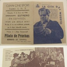 Cine: PROGRAMA DE CINE DOBLE LA CITA DEL MUERTO PUBLICIDAD GRAN CINE SPORT 1940 ORIGINAL. Lote 161218022