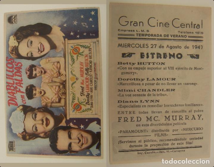 Folhetos de m&atilde;o de filmes antigos de cinema: PROGRAMA DE CINE DIABLILLOS CON FALDAS PUBLICIDAD GRAN CINE CENTRAL 1947 ORIGINAL