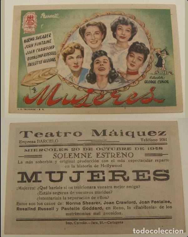 Folhetos de m&atilde;o de filmes antigos de cinema: PROGRAMA DE CINE MUJERES PUBLICIDAD GRAN TEATRO MAIQUEZ 1948 ORIGINAL